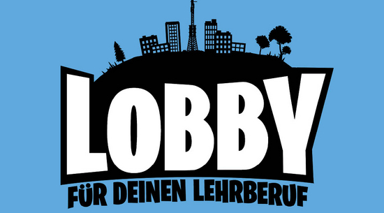 Diese Abbildung zeigt ein Logo auf blauem Hintergrund. Zu lesen ist: "Lobby für deinen Lehrberuf":