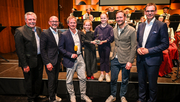 Auf dem Bild sieht man Manfred Strasser, Clubmeister Lions Club Bregenz, Bürgermeister Michael Ritsch, Otto Gahleiter, Präsident Lions Club Bregenz, Clemens Sagmeister, Sekretär Lions Club Bregenz und Landeshauptmann Markus Wallner vor einer Bühne.