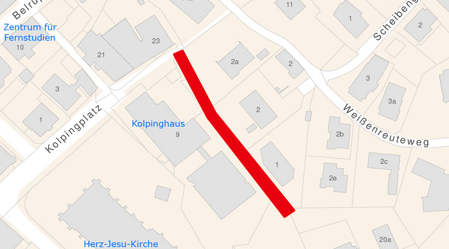 In dieser Abbildung ist ein Stadtplan, in welchem der Tobelbach rot eingezeichnet ist, zu sehen.