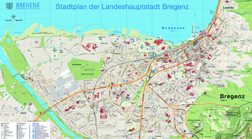 Diese Abbildung zeigt einen Stadtplan der Landeshauptstadt Bregenz.