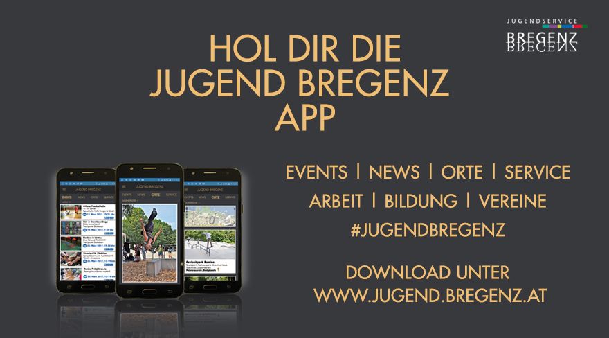 Diese Abbildung zeigt einen Flyer für die neue Jugend-Bregenz-App.