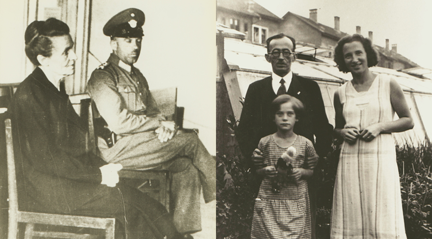 Hier ist Samuel Spindler mit einem NS-Offizier zu sehen. Im Bild daneben sind Johann August Malin und Karoline Redler mit ihrem Kind abgebildet.